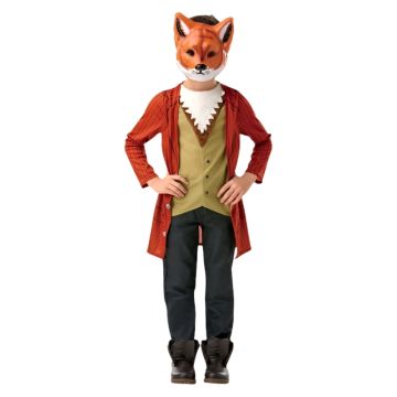 Boys Fantastic Mr Fox costume with orange pinstripe jacket and fox mask