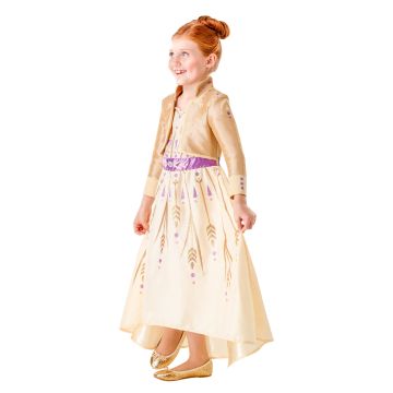 Girls Anna Frozen 2 dress costume with gold leaf print skirt and attached jacket