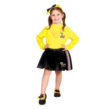Black satin skater skirt with vertical yellow purple blue red stripes Wiggles