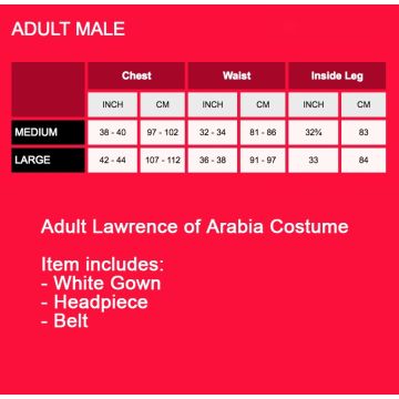 Adult Lawrence of Arabia Sheikh Costume with Headpiece and Belt