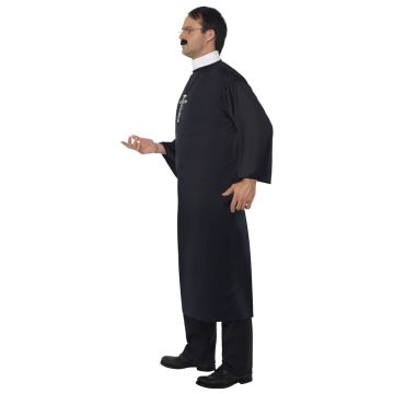 Adult Priest Outfit - Black Clergy Robe Costume with White Collar