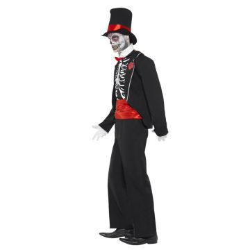 Mexican Day of the Dead Mens Costume - Skeleton Tailcoat with Top Hat
