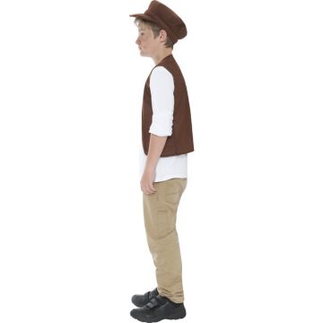 Boys Victorian Urchin Costume Set - Brown Waistcoat & Flat Cap