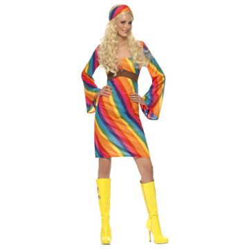 60s, 70s Costumes Australia - Ladies RAINBOW 60s 70s Retro Hippie Go Go Girl Disco Licensed Costume Fancy Dress Hen Xmas Party