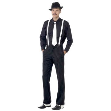 Mens Gangster Instant Kit - White Braces, Tie, Hat, Spats & Moustache