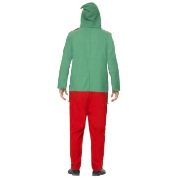 Elf Suits for Adults - Mens Green Christmas Elf Jumpsuit with Hood