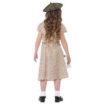 Girls 1940s Evacuee Costume - WWII Wartime Schoolgirl Dress Set