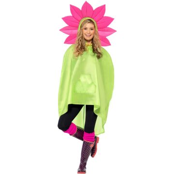Adult Flower Poncho Costume with Petal Hood - Lime Green Daisy Outfit