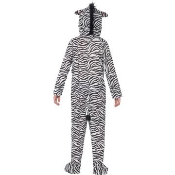 Kids Zebra Onesie Costume with Hood and Tail - Black & White Striped Jumpsuit