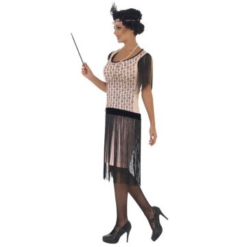 Womens 1920s Flapper Dress Costume - Black Fringe Charleston Dress with Headpiece