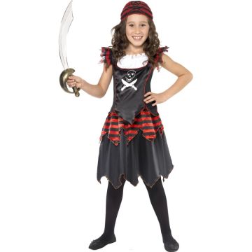 Girls Pirate Costume Dress with Headscarf - Skull and Crossbones Buccaneer