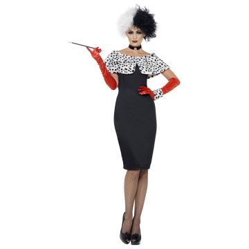 Movie Costumes  - Womens Evil Madame Cruella De Vil 101 Dalmations Fancy Dress Costume 