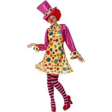 Adult Clown Costume - Womens Circus Clown Dress with Hat and Tights