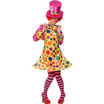 Adult Clown Costume - Womens Circus Clown Dress with Hat and Tights