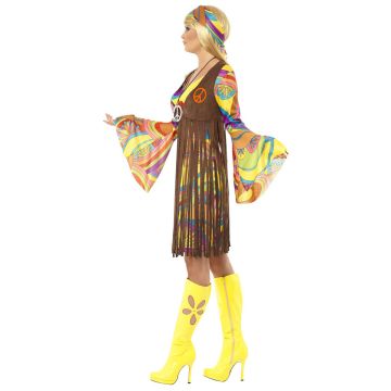 Women's 60s Hippie Groovy Costume - Fringed Waistcoat Dress with Headband