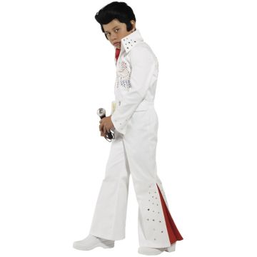 Kids Elvis Costume - White Rhinestone Jumpsuit with Red Scarf