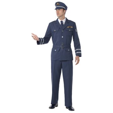 Adult RAF Air Force Officer Costume - WW2 Captain Uniform with Hat & Tie