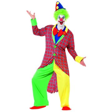 La Circus clown suit showing split-leg green and yellow trousers