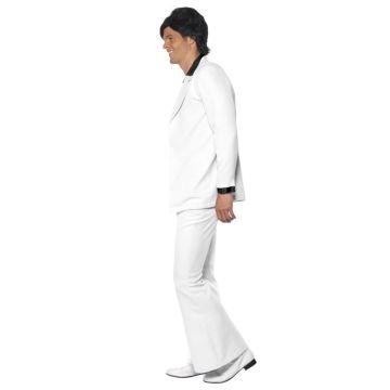 Adult Mens White Disco Suit Costume with Black Trim - 70s Saturday Night Fever