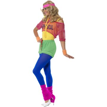 Womens 80s Aerobics Costume - Olivia Newton John Physical Outfit with Headband