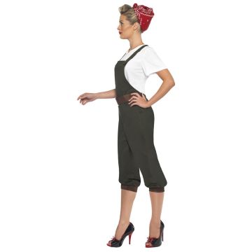 Adult Womens 1940s Land Girl Costume - WWII Dungarees & Headscarf Set
