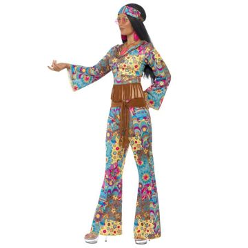 Ladies Hippie Costume - 70s Flower Power Bell Bottom Outfit with Headband