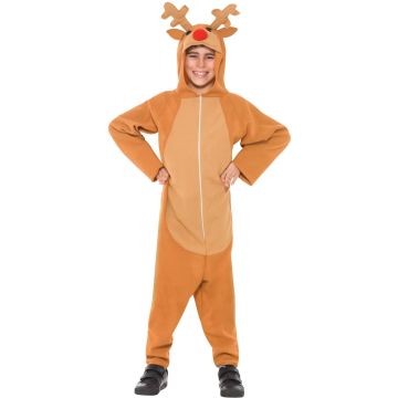 Kids Reindeer Costume Onesie with Antlers and Red Nose