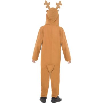 Kids Reindeer Costume Onesie with Antlers and Red Nose