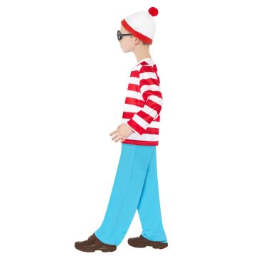 Kids Where's Wally Costume - Striped Shirt, Trousers, Hat & Glasses