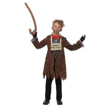 Kids Mr Stink costume with distressed brown jacket and mock waistcoat front