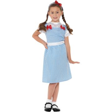 Blue and white check Dorothy dress with red ribbon bows and white waist sash