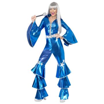1950s, 60s, 70s & 80s Costumes Australia - Licensed 1970s 70s 1980s 80s Dancing Dream Disco Queen Blue Lame Costume Adult Fancy Dress Pop Abba Tribute Retro Outfits Catsuit Lace Up Jumpsuit 
