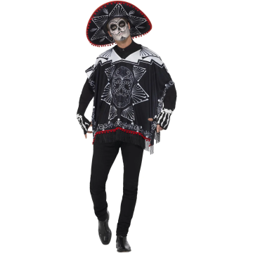 Day of the Dead Bandit Costume – Poncho, Sombrero & Gloves