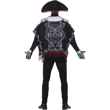 Adult Day of the Dead Bandit Costume - Sugar Skull Poncho Sombrero Set