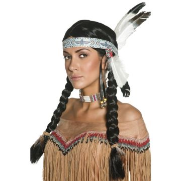 Adult Braided Wig with Feather Headband - Native American Costume Accessory Set