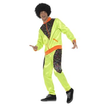 Mens 80s Metallic Shell Suit Costume - Neon Yellow Retro Tracksuit