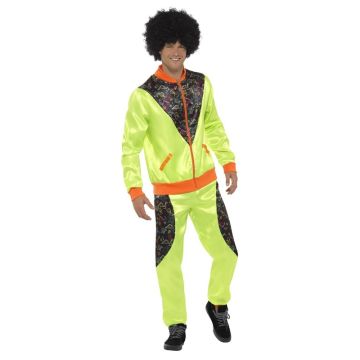 Retro shell suit tracksuit with zip-up bomber jacket and orange ribbed trim