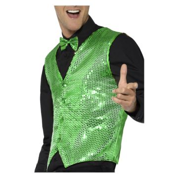 Adult Green Sequin Showman Waistcoat Costume with Bow Tie