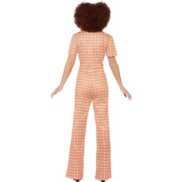 Women's Retro Jumpsuit Costume - 70s Disco Orange Geometric Print