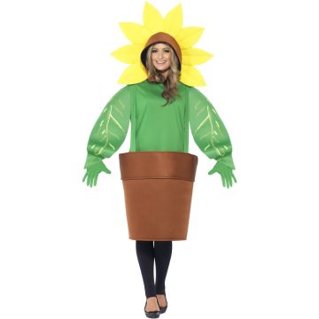 Adult Sunflower Costume - Potted Plant Tabard with Hood and Gloves