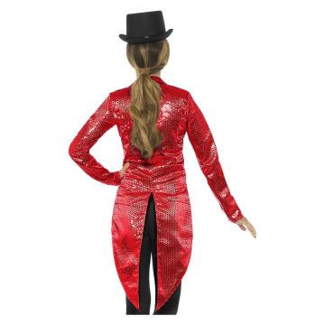 Womens Red Sequin Tailcoat Jacket - Cabaret Showgirl Ringmaster Costume