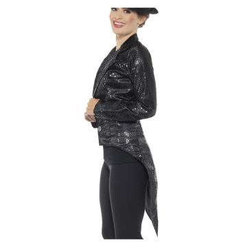Womens Black Sequin Tailcoat Jacket - Cabaret Ringmaster Showtime Costume