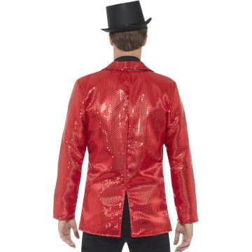 Mens Red Sequin Blazer Jacket - Showman Ringmaster Tuxedo Coat