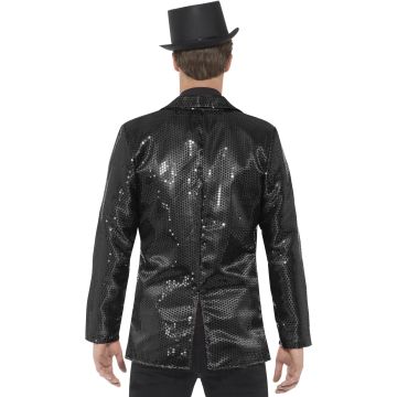 Mens Black Sequin Jacket - Stage Performer Showman Blazer