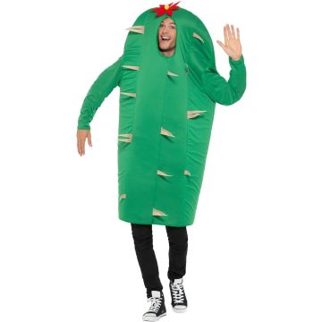 Adult Cactus Costume Tabard with Flower - Green Novelty Plant Suit