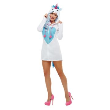 Womens Unicorn Costume Dress - Hooded Mini Fantasy Outfit with Rainbow Horn