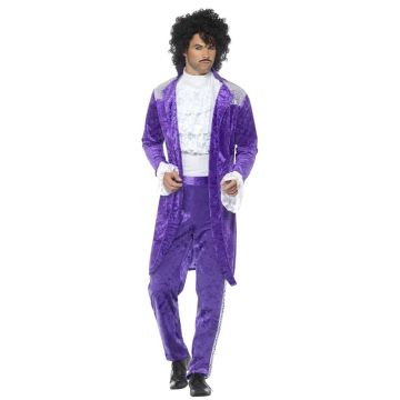 Adult purple rock star costume three-piece velvet suit with silver sequin shoulders