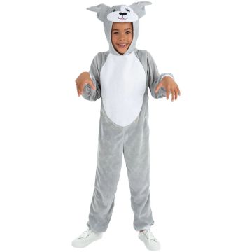 Child Dog Costume - Grey Puppy Onesie with Hood and Tail