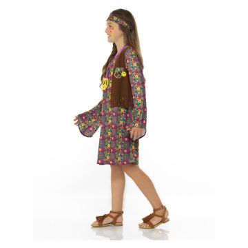 Girls 60s Hippie Flower Child Costume with Fringe Waistcoat