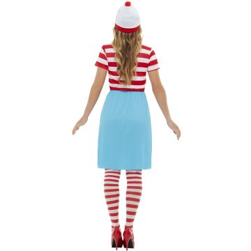 Womens Wenda Where's Wally Costume with Glasses & Hat - Striped Dress
